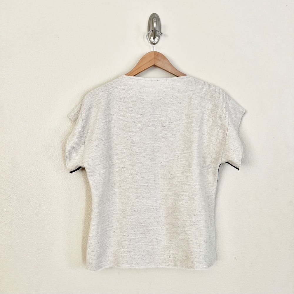 BASSIKE Irregular Linen Twill Slit Neck Top in Beige - Picture 8 of 9